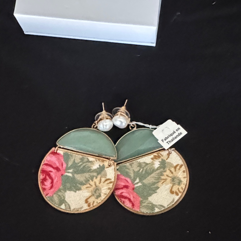 Floral Green and Pink Earrings